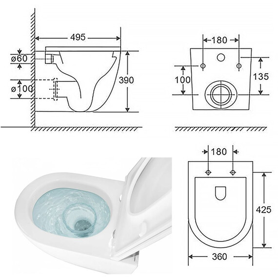 Инсталляция с подвесным унитазом комплект: Grohe Rapid SL 38772001 с подвесным безободковым унитазом Azario Trevi AZ-0093UQ3 TORNADO сиденье микролифт, крепление, кнопка смыва хром - фото 21