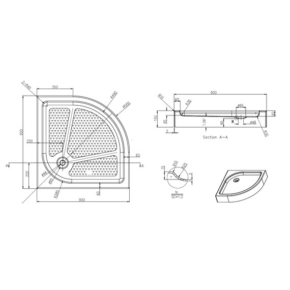 Акриловый поддон Azario 90х90 см P29 R/L - фото 2