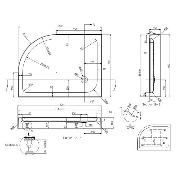 Акриловый поддон Azario 120х90 см P2912 L - фото 2
