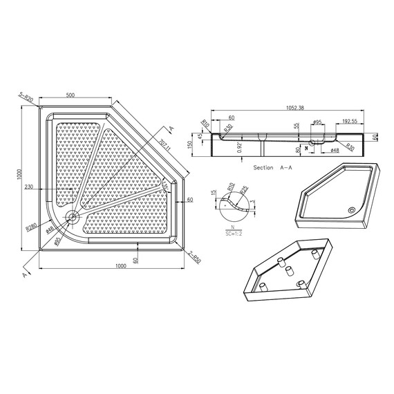 Акриловый поддон Azario 100х100 см P310R/L - фото 2