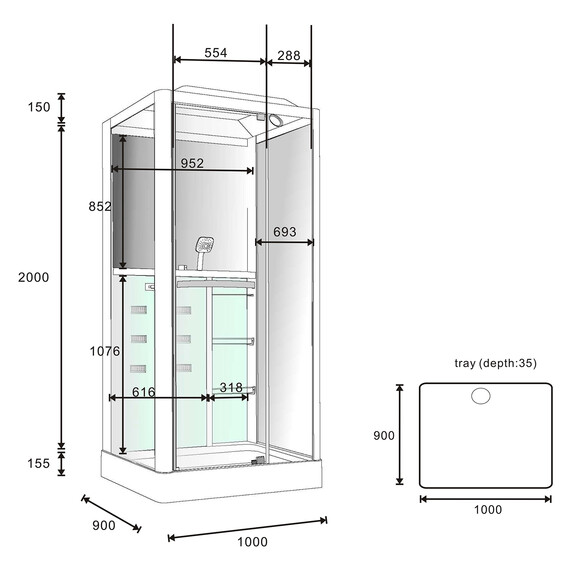 Гидробокс Loranto Selak CS 126-3A L 100х90х215, чёрный/прозрачное - фото 3