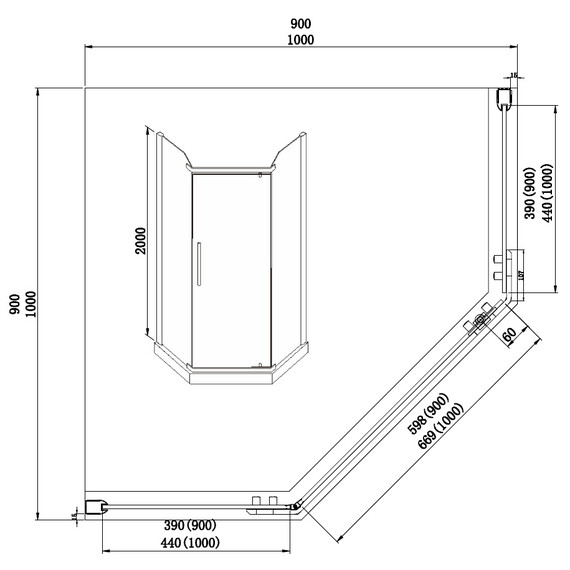 Душевое ограждение Azario Edmonton 90х90 см AZ-NNC3231-1 900 BLACK (стекло 8 мм) черный/прозрачное - фото 3