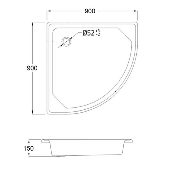 Поддон стальной Loranto, полукруглый 90х90х15 толщина стали 0,9 мм, отверстие для слива 5 см, белый (LG900C) - фото 2