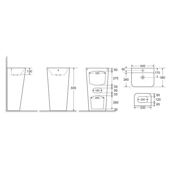 Раковина напольная Azario Fretta Square 44 см - фото 3