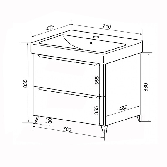 Тумба напольная с раковиной Azario Lotos 70/2 Н см CS00081986 - фото 4