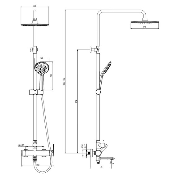 Душевая стойка Azario Pure AZ-HV23U94C-1CK1J19A-ZH3394A-HB1153 - фото 2