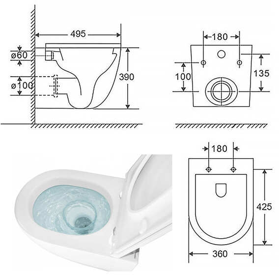 Унитаз подвесной безободковый Azario Trevi AZ-0093UQ3 с тонкой крышкой микролифт (Система смыва торнадо) - фото 16