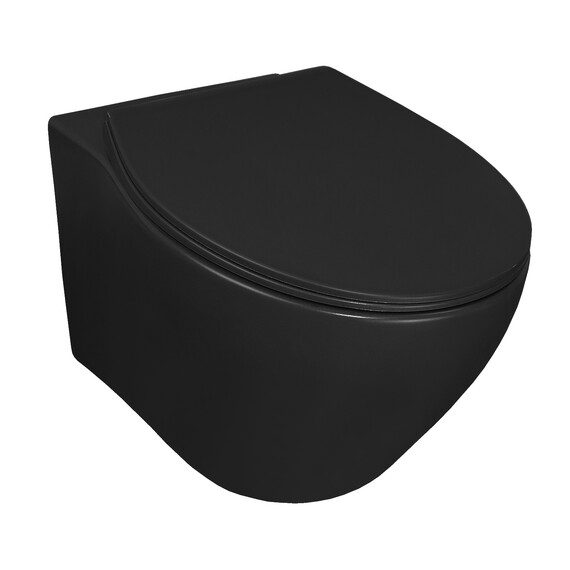 Унитаз подвесной безободковый Azario Keras AZ-99046B с тонкой крышкой микролифт, чёрный матовый, Цвет производителя: чёрный матовый - фото 2