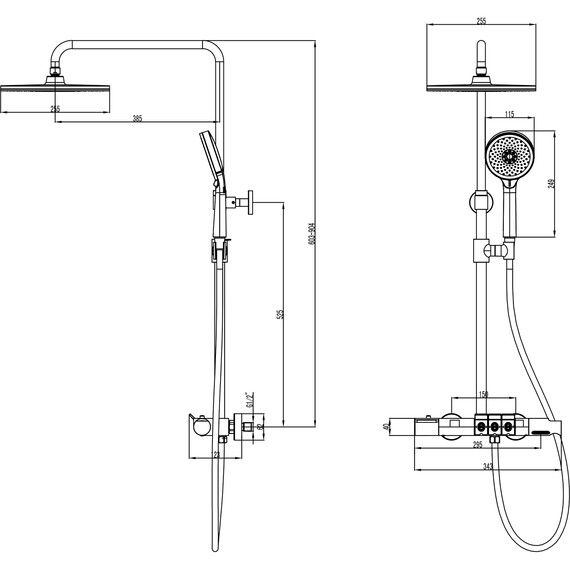 Душевая стойка с термостатом Azario Piano AZ-678U87ZA8(PA)-1DA1K17A-JR3A50APA, черный, Цвет производителя: чёрный - фото 2