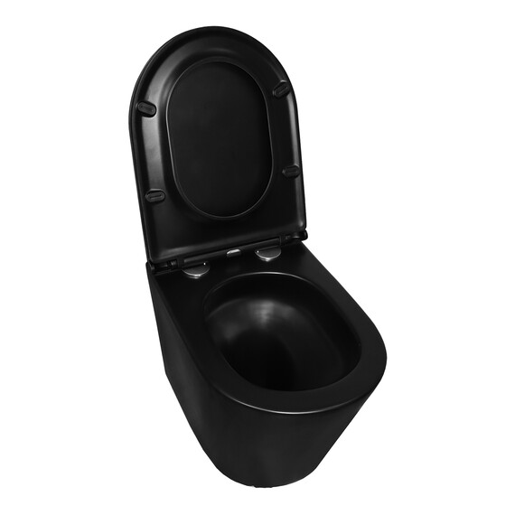 Унитаз подвесной безободковый Azario Teramo AZ-0053-UQ3-MB с крышкой микролифт (система смыва Торнадо) чёрный матовый, Цвет производителя: чёрный матовый - фото 4