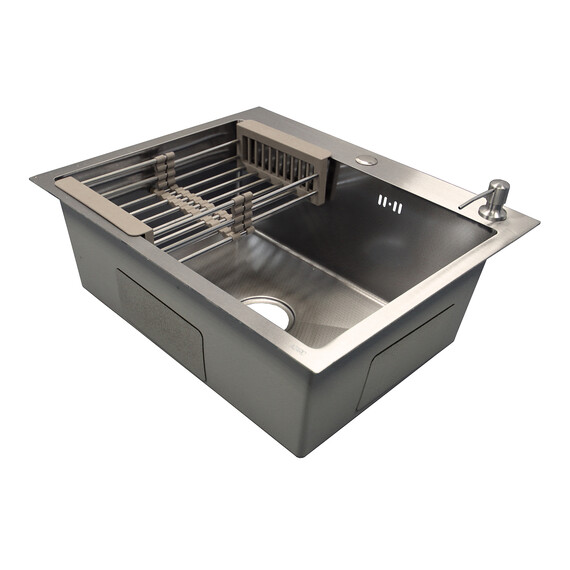 Кухонная мойка Azario Nicole AZS5050H (сифон, дозатор и коландер в комплекте) серебро соты - фото 3