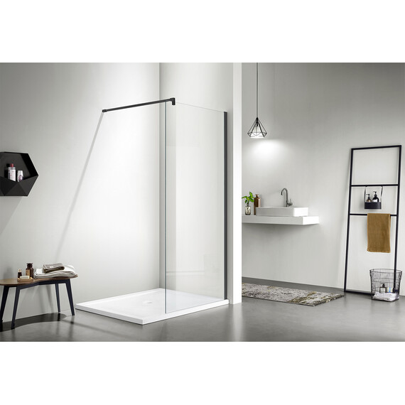 Душевая перегородка Azario Chicago Walk-in 90 см AZ-NAR6310 900 Black (стекло 8 мм) с кронштейном в комплекте, чёрный/прозрачное - фото 3