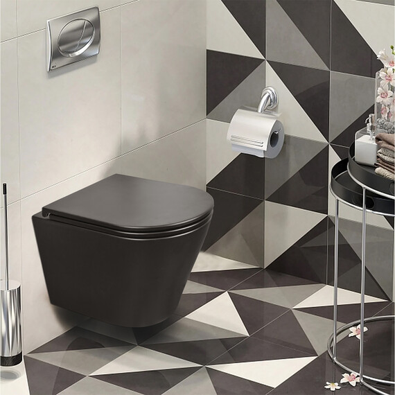 Унитаз подвесной безободковый Azario Teramo AZ-0053-UQ3-MB с крышкой микролифт (система смыва Торнадо) чёрный матовый, Цвет производителя: чёрный матовый - фото 11