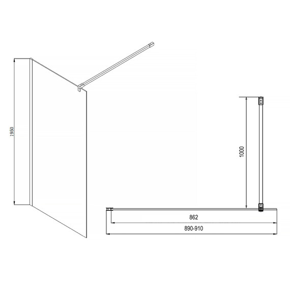 Душевая перегородка Azario Chicago Walk-in 90 см AZ-NAR6310 900 Black (стекло 8 мм) с кронштейном в комплекте, чёрный/прозрачное - фото 4