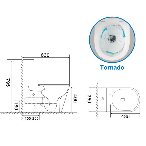 Унитаз-компакт безободковый Azario LANDER AZ-1257A с крышкой микролифт (система смыва Торнадо) - фото 16
