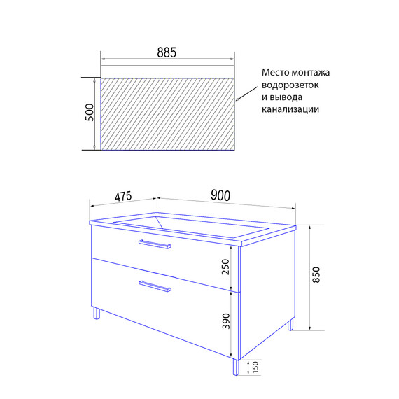 Тумба напольная с раковиной Azario Ника 90 см CS00089956, белый матовый - фото 7