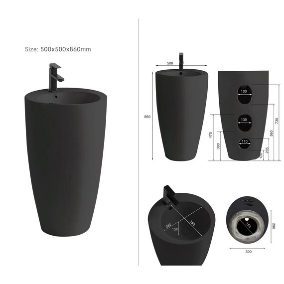 Раковина напольная Azario Dea 50 см AZ-203MB, чёрный - фото 3