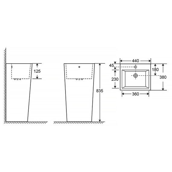 Раковина напольная Azario Fretta Square 44 см AZ-303 - фото 3