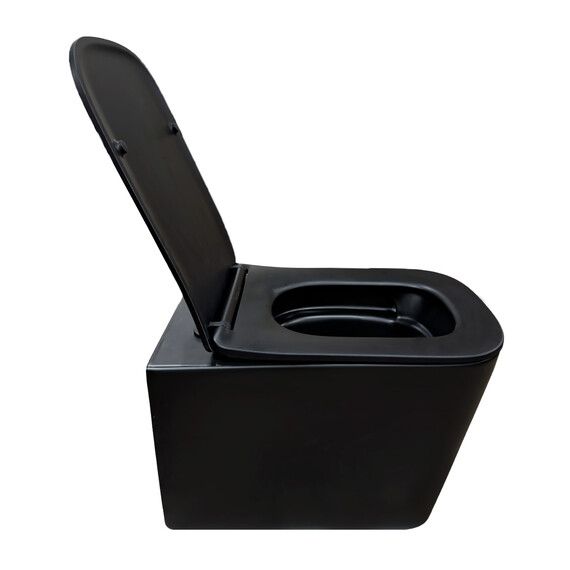 Унитаз подвесной безободковый Azario Cascad-Black AZ-2303A-MB с быстросъемным сиденьем микролифт (система смыва Торнадо) чёрный матовый - фото 5