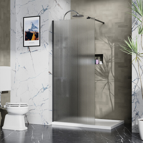 Душевая перегородка Azario Walk-in 120 см AZ-251-120-MB-CRF (стекло 8 мм) чёрный матовый/рифленое - фото 2