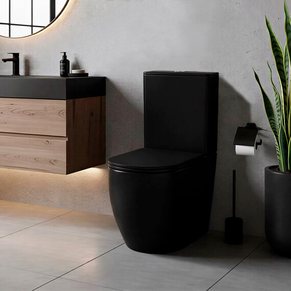 Унитаз-компакт безободковый Azario Cobalt-Black AZ-6089A-MB с быстросъемным сиденьем микролифт (система смыва Торнадо) чёрный матовый - фото 12