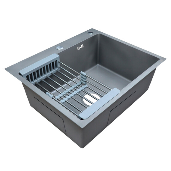 Кухонная мойка Azario Nicole AZG6050H (сифон, дозатор и коландер в комплекте) серая соты - фото 4