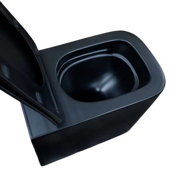 Унитаз подвесной безободковый Azario Cascad-Black AZ-2303A-MB с быстросъемным сиденьем микролифт (система смыва Торнадо) чёрный матовый - фото 8