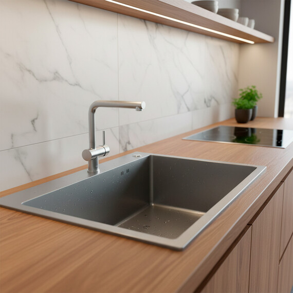 Кухонная мойка Azario Nicole AZG6050H (сифон, дозатор и коландер в комплекте) серая соты - фото 8