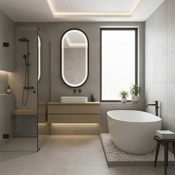 Зеркало Azario Блейк 50 см АZ-LED011125 (подсветка, подогрев и сенсорный выключатель) чёрный матовый - фото 3