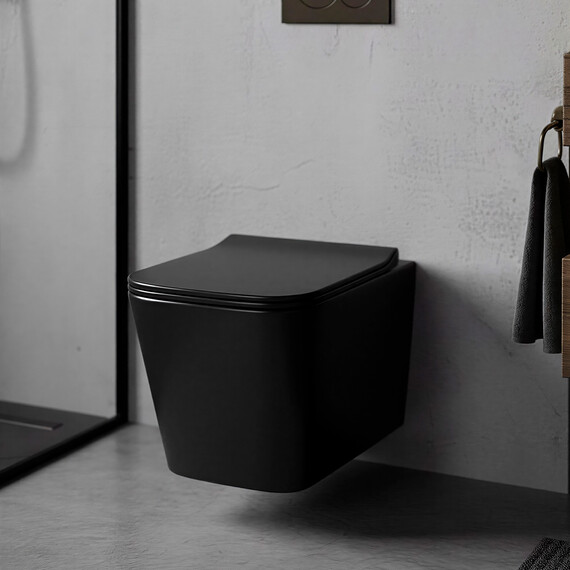 Унитаз подвесной безободковый Azario Cascad-Black AZ-2303A-MB с быстросъемным сиденьем микролифт (система смыва Торнадо) чёрный матовый - фото 10