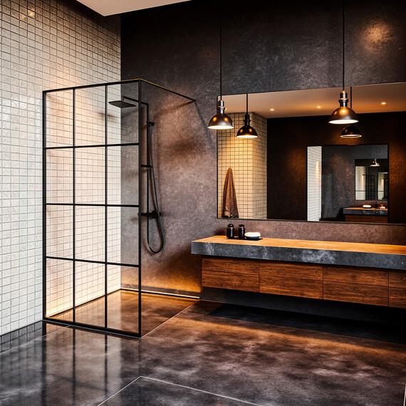 Душевая перегородка Loranto Walk-in 90 см CS-W02B-90 (стекло 8 мм) чёрный матовый/прозрачное "Лофт клетка" - фото 6