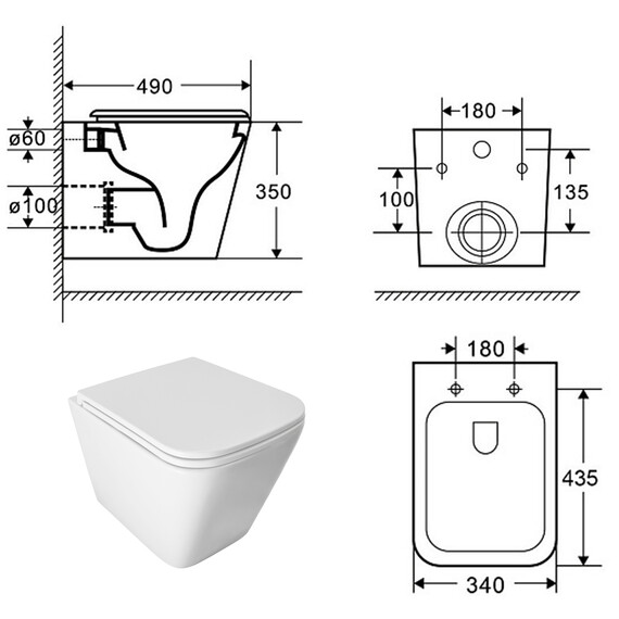 Унитаз подвесной безободковый Azario PRO PRO-0002 UQ3 с тонкой крышкой микролифт (Система смыва торнадо) - фото 15