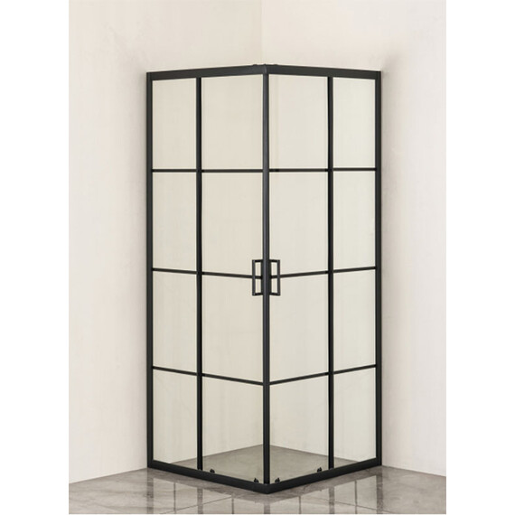 Душевое ограждение Loranto 90x90 см CS-211F-90, чёрный матовый/прозрачное "Лофт клетка" - фото 2