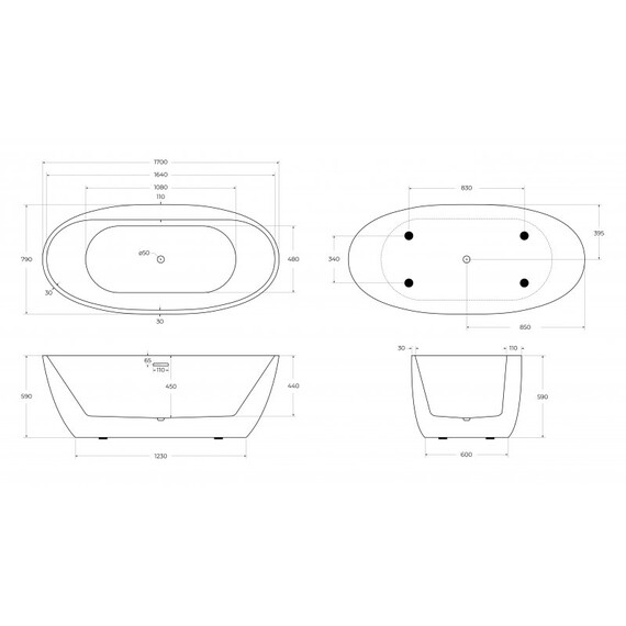 Ванна отдельностоящая BelBagno BB404-1700-800 170х80 см, Размер - мм: 1700x800 - фото 5