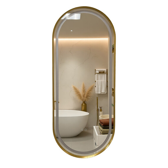 Зеркало Azario Блейк 50 см АZ-LED011625 (подсветка, подогрев и сенсорный выключатель) золото матовое - фото 