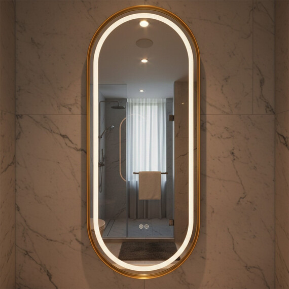 Зеркало Azario Блейк 50 см АZ-LED011625 (подсветка, подогрев и сенсорный выключатель) золото матовое - фото 5