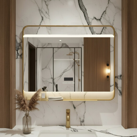 Зеркало Azario Дарья 100 см АZ-LED013825 (подсветка, bluetooth, подогрев и сенсорный выключатель) золото матовое - фото 3