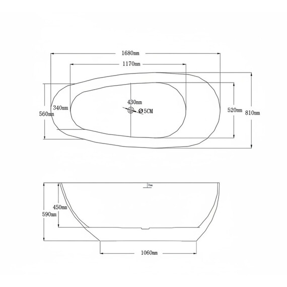 Ванна отдельностоящая Grossman Fly 170x80 см GR-1102M, белый матовый, Размер - мм: 1700x800 - фото 5