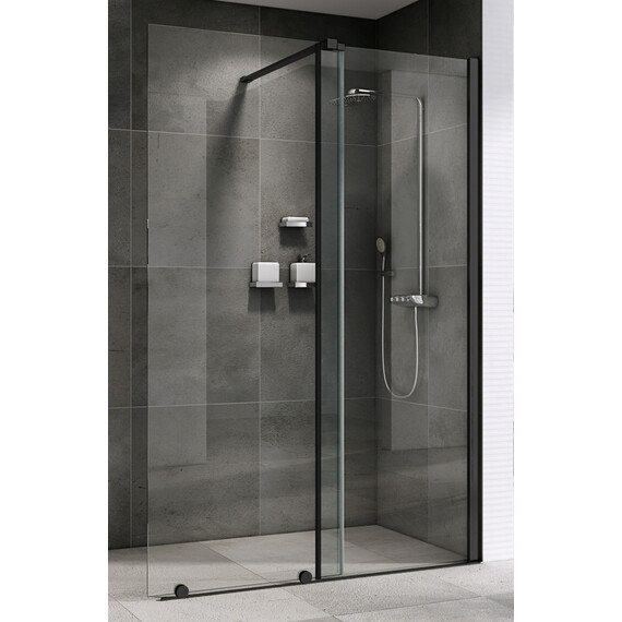Душевая перегородка Abber Komfort 100 см AG09100B (стекло 8 мм) с кронштейном, чёрный/прозрачное - фото 