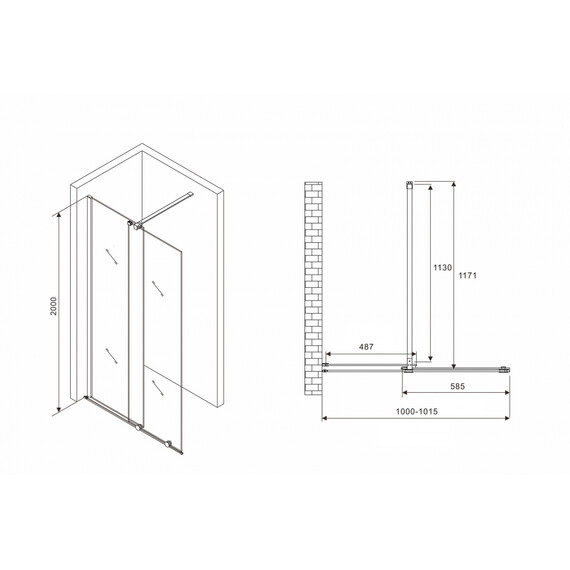 Душевая перегородка Abber Komfort 100 см AG09100B (стекло 8 мм) с кронштейном, чёрный/прозрачное - фото 6