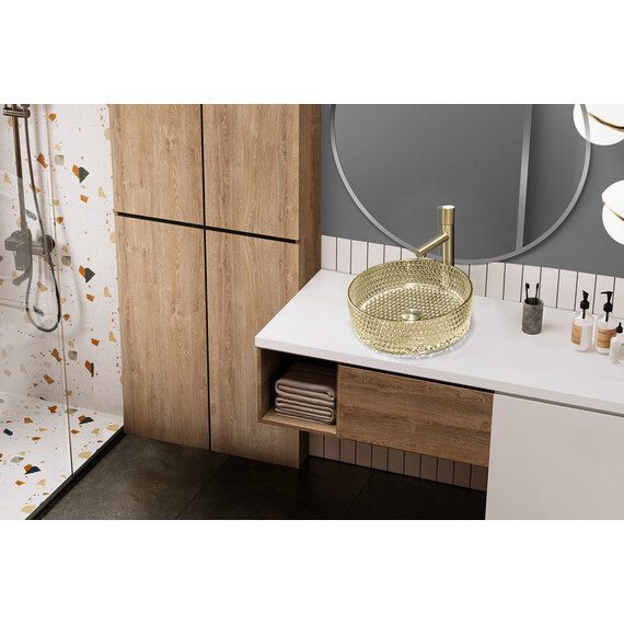 Раковина-чаша прозрачная Abber Glas 39 см AK2301GG, золото - фото 4