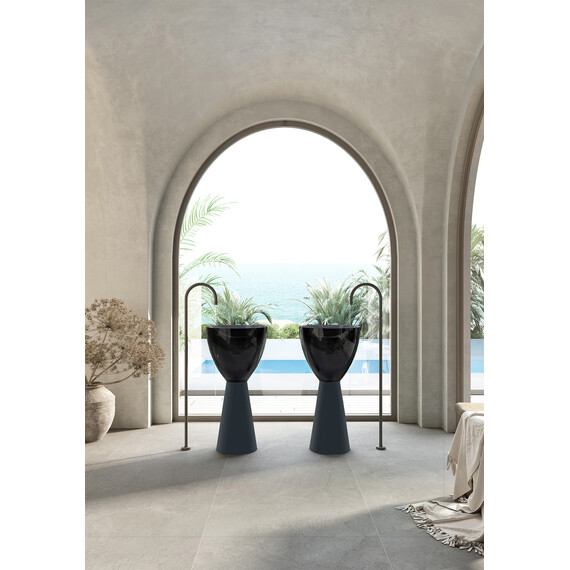 Раковина напольная прозрачная Abber Kristall 45 см AT2703Onyx-Black, чёрный/чёрный матовый - фото 2