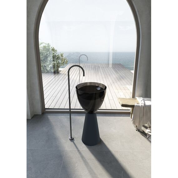 Раковина напольная прозрачная Abber Kristall 45 см AT2703Onyx-Black, чёрный/чёрный матовый - фото 3