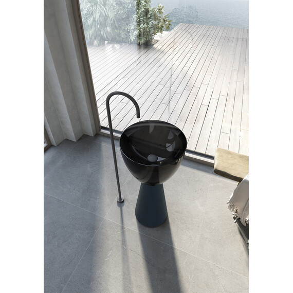 Раковина напольная прозрачная Abber Kristall 45 см AT2703Onyx-Black, чёрный/чёрный матовый - фото 4