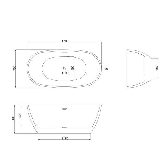 Ванна отдельностоящая Grossman Fly 170x75 см GR-1104 - фото 7