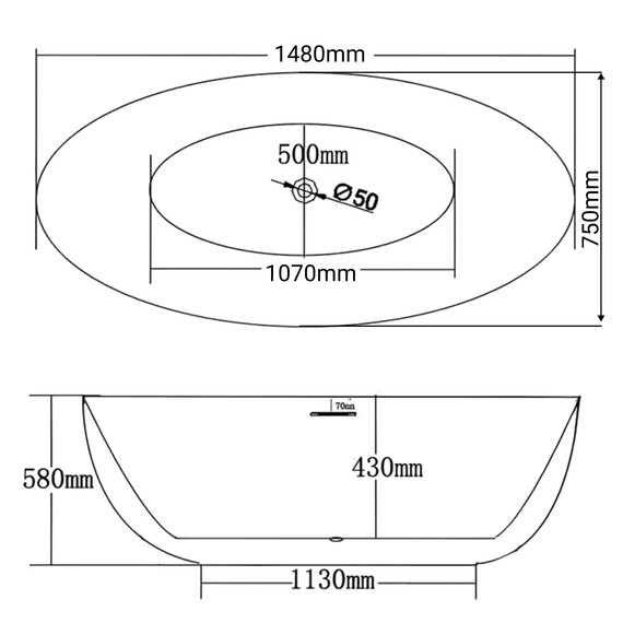 Ванна отдельностоящая Grossman Classic 150x78 см GR-2403MB, черный матовый - фото 5