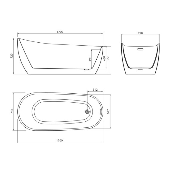 Ванна отдельностоящая Grossman Galaxy 170x75 см GR-1403MB, черный матовый - фото 5