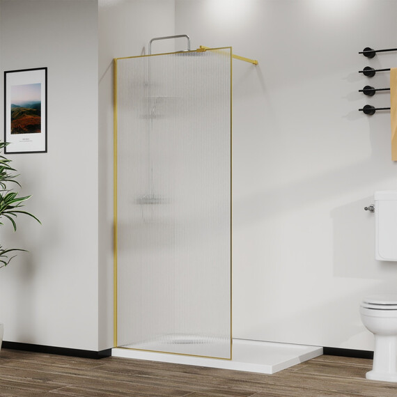 Душевая перегородка Azario Walk-in 100 см AZ-271-100-BGL-CRF (стекло 8 мм) золото брашированное/рифленое - фото 2