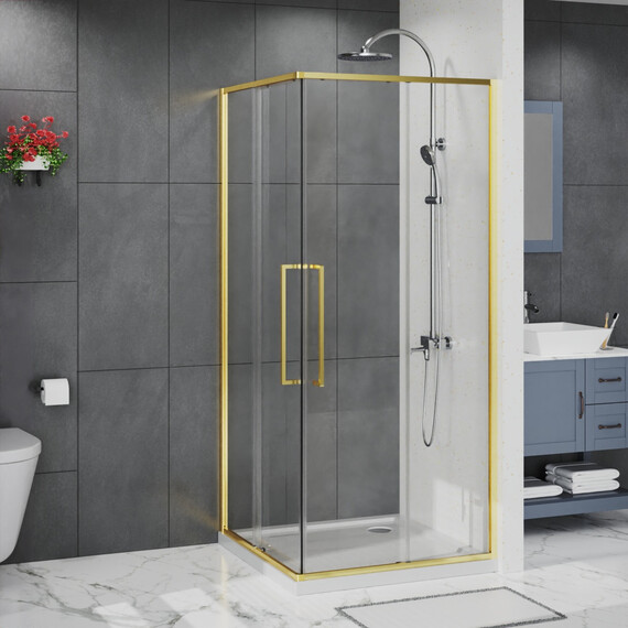 Душевое ограждение Azario SHANGHAI 100x100 см AZ-R43-100-BGL-CL, золото брашированное/прозрачное - фото 2