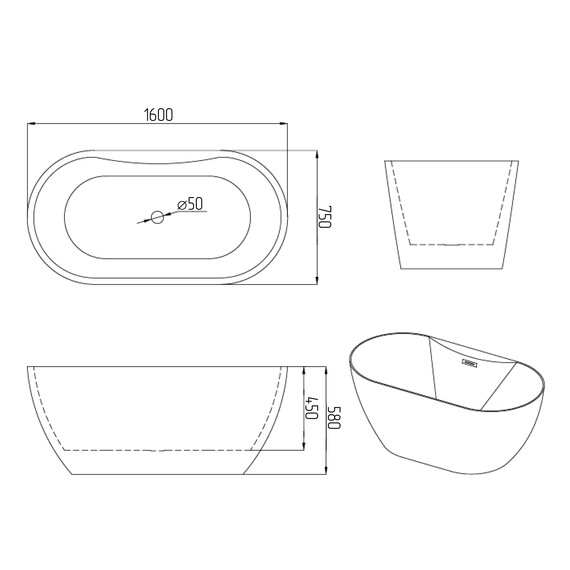 Ванна акриловая Grossman Classic 160x75 см GR-12501-1 - фото 6